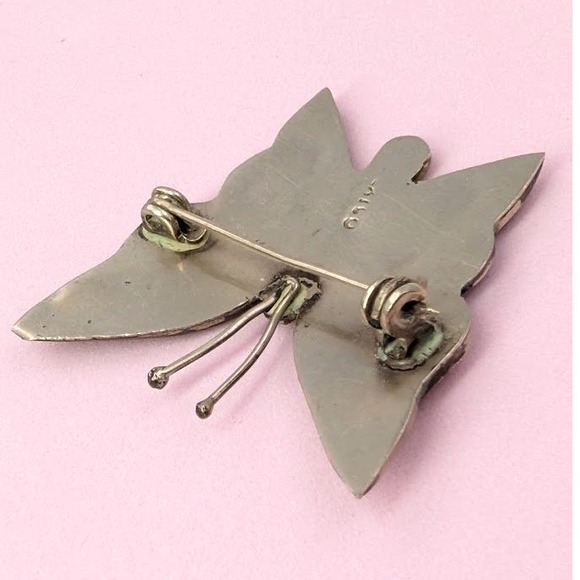 VTG Mexico Butterfly Brooch Iridescent Abalone Silver Tone Whimsy Fairy - Picture 8 of 10